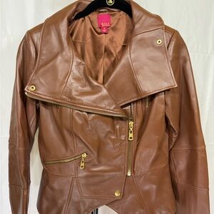 G.I.L.I. Tan Leather Jacket with Gold Details